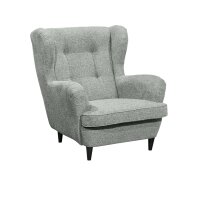 BMG Möbel Oslo Ohrensessel - Armlehnensessel in Grau mit Massivholzfüßen