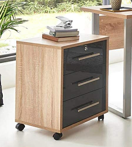 BMG Möbel Rollcontainer, Office Edition Mini, eiche sonoma/ anthrazit hochglanz