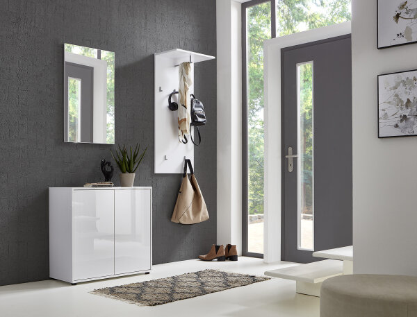 BMG Möbel Garderoben-Set, Mailand 4, Spiegel/Paneel, weiß/ weiß hochglanz
