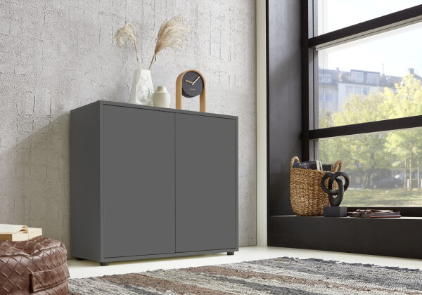BMG Möbel Schuhkommode Mailand 4 (Schuhschrank Aktenschrank Kommode Anrichte, in anthrazit), Push-to-open-Funktion